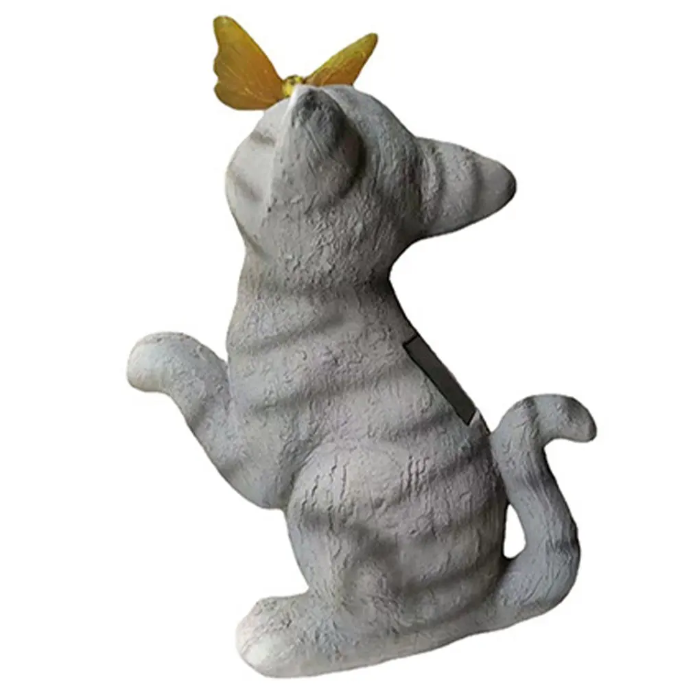 

Garden Statue Balcony Cute Cat Decoration Solar Furnishings Ornament Led Butterfly Lamp Home Decor Sculptures