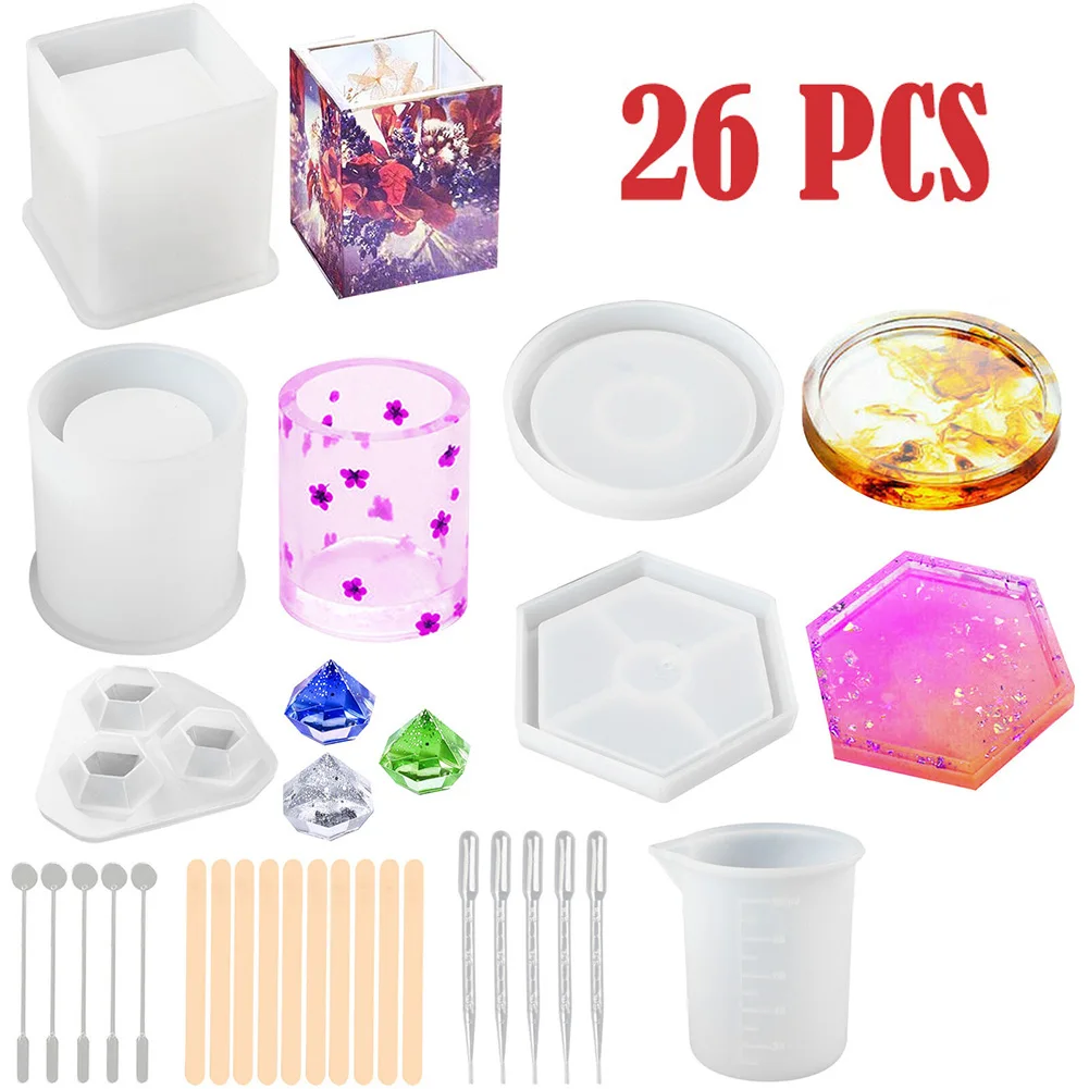 

26Pcs crystal Silicone Molds Resin LED Night Light Ornament for DIY Epoxy Plaster Home Crafts Decor Molds Resin Art Gift