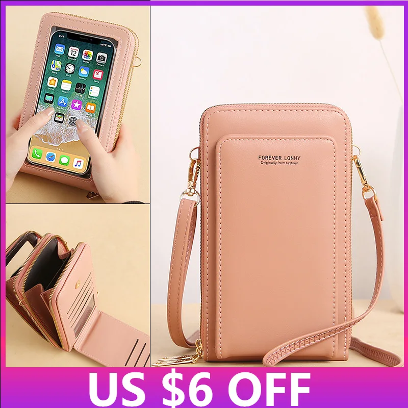 

Fashion Women Leather Touch Screen Mobile Phone Purse Ladies Solid Color Single Shoulder Bags Female Multiple Card Slots Bag