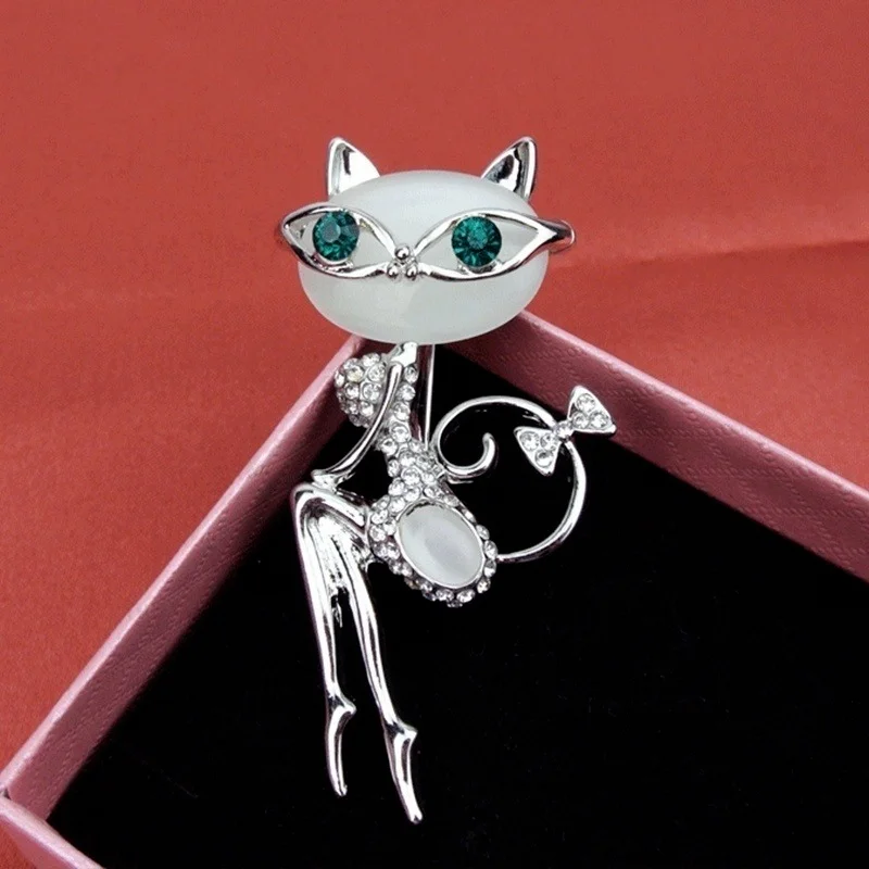 

Opal Super Cute Kitten Cat Eye Stone Brooch Crystal Collar Creativity Dress Fashionable Style Cute Sexy Cat Wedding Accessories