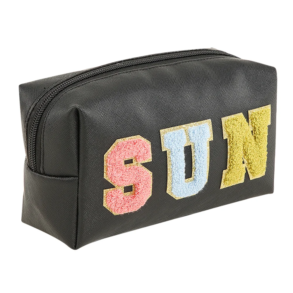 

Fashion Hot Letter Patches PU Cosmetic Bag Clutch Women Travel Make Up Cosmetic Bags Pouches Snakes Stuff Makeup Toiletry Bag