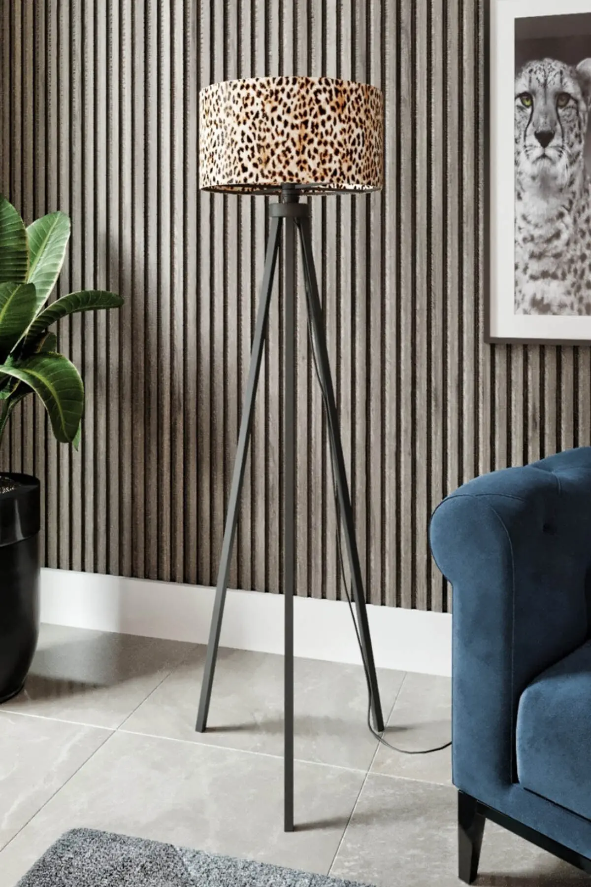 

Osso Leopard Pattern Decorative Modern Wood Mdf Tripod Floor Floor Lamp