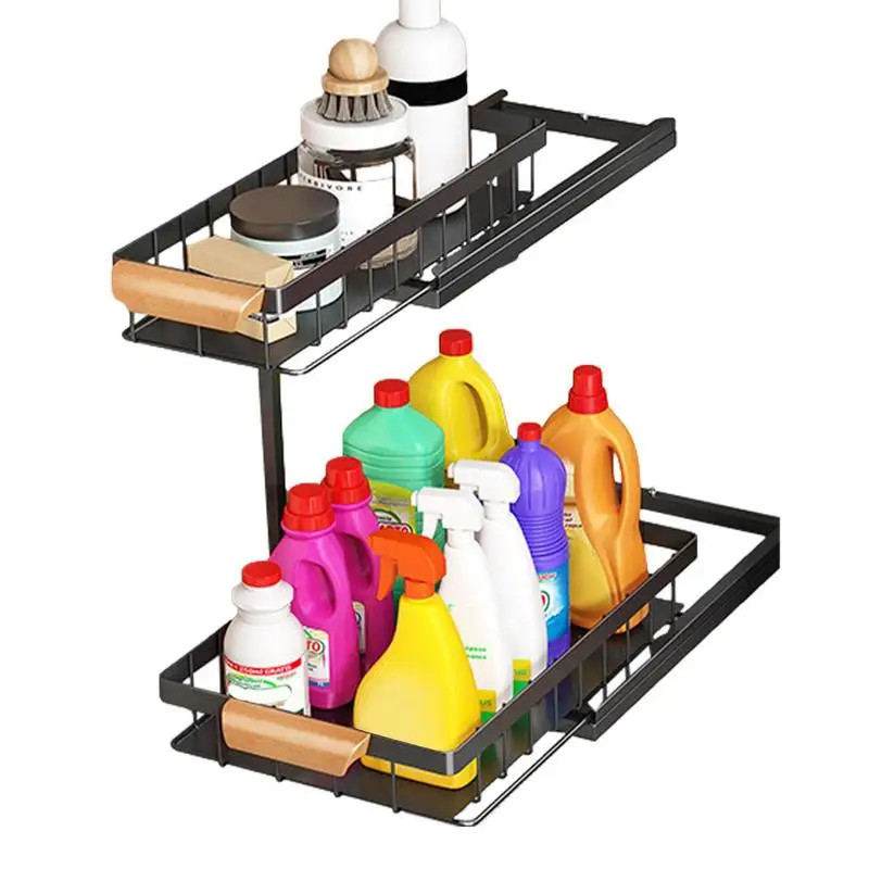 

Under Sink Storage 2 Tier Pull Out Steel Organizer Rustproof Multifunctional Storage Shelves Detachable For Kitchen Laundry Room