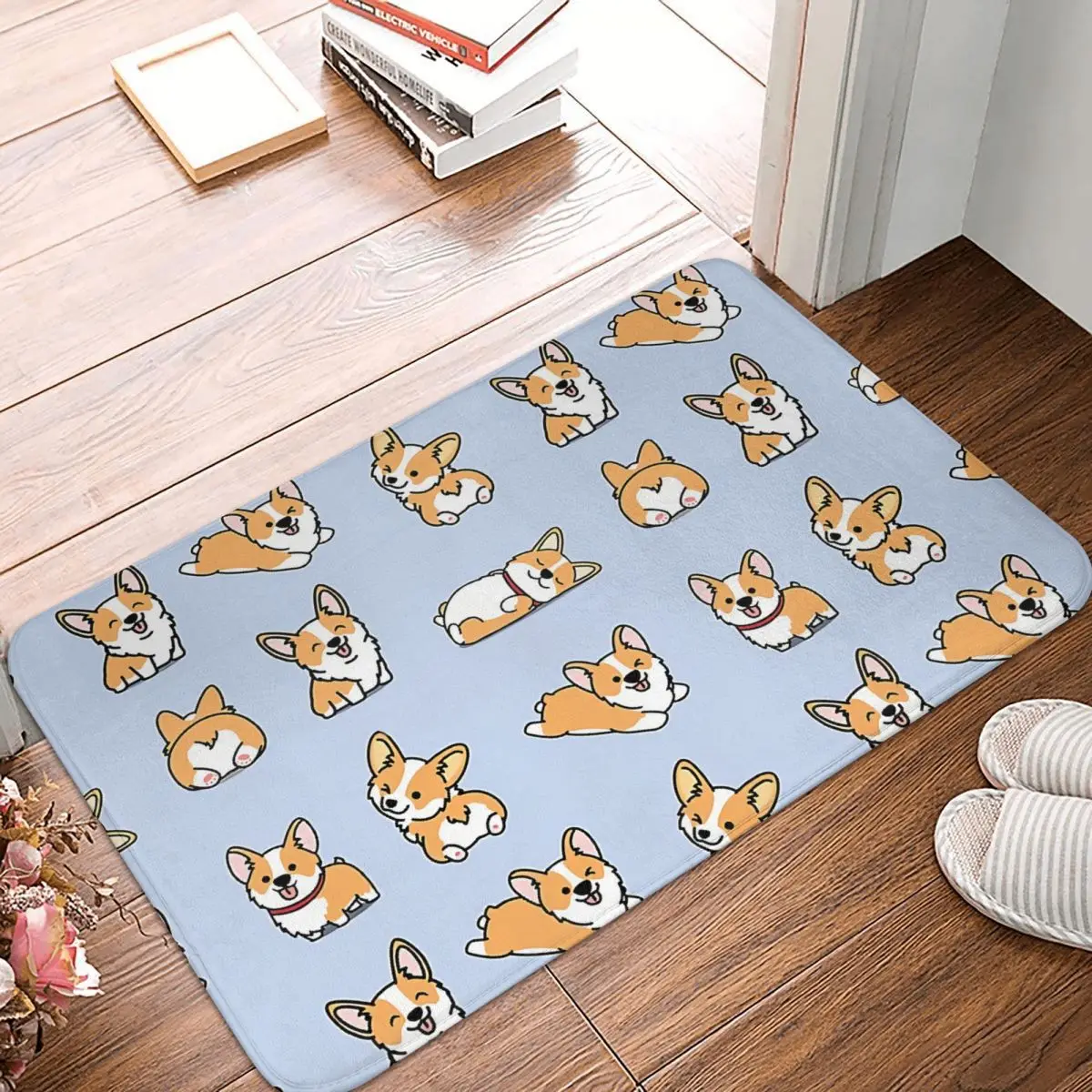 

Bathroom Non-Slip Carpet Kawaii Corgi Bedroom Mat Welcome Doormat Home Decoration Rug