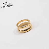 joolim high end gold pvd waterproof double arc fake two pieces rings for women stainless steel jewelry wholesale