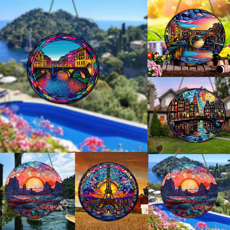 Акриловый подвесной знак с принтом в горах Ловец солнца витражное окно украшение