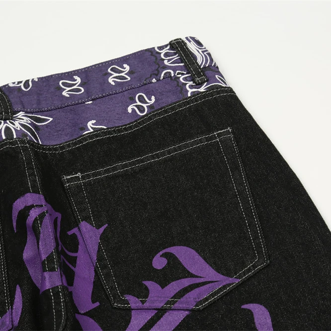 2023 Men Hip Hop Denim Pants Streetwear Cashew Letter Printing Denim Pants Harajuku Joggers Jeans Trousers Baggy Pants