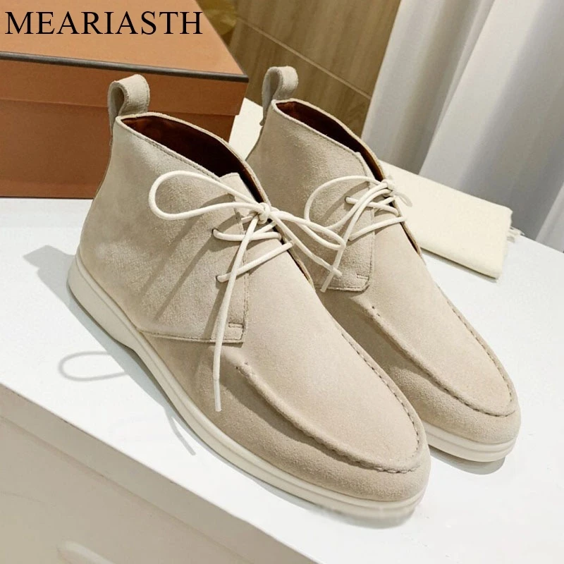 

Женские замшевые лоферы Meariasth, с высоким берцем, на шнуровке, мягкая подошва, круглый носок, дизайнерская повседневная обувь на плоской подошве, осень 2023