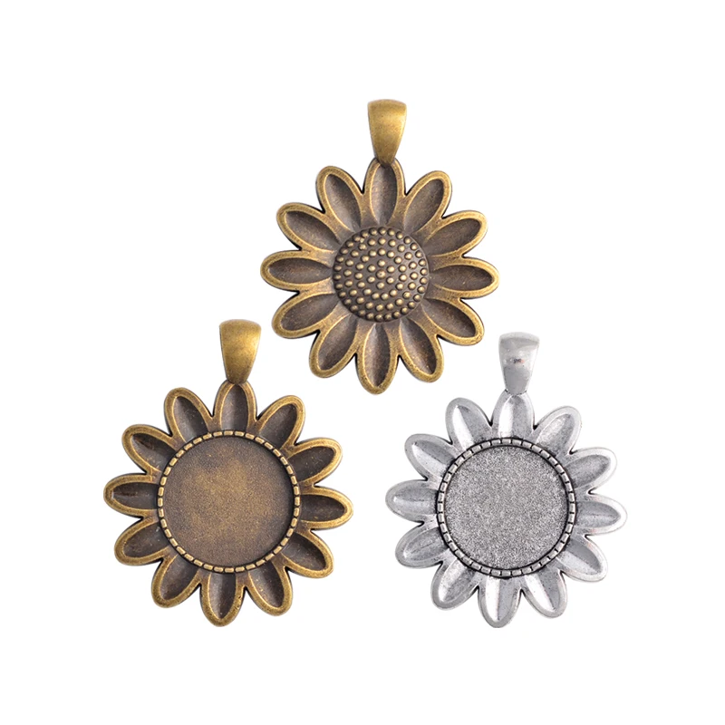 

5pcs 20mm Inner Size Antique Silver Plated Bronze Classic SunFlower Style Cabochon Base Setting Charms Pendant
