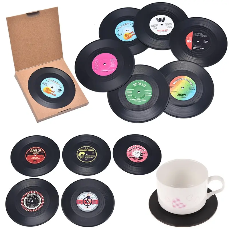 2/4/6pcs Cup Mat CD Record Spinning Mats Table Decoration Kitchen Tools Home Decor Retro Vinyl Coasters Drinks Table