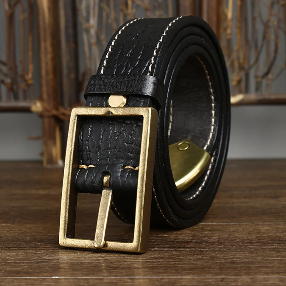 Trend New Thickened Double-Sided Shrink Belt Men Multifunctional Tree Grain Leather Luxury Brand Design Denim Belt Toughness A92