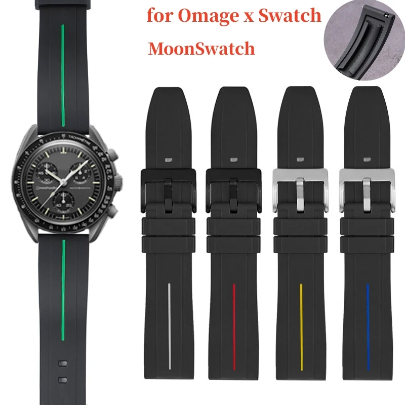 

Ремешок резиновый для часов Omega X Swatch, быстросъемный спортивный браслет с изогнутым концом для часов MoonSwatch, 20 мм, 22 мм
