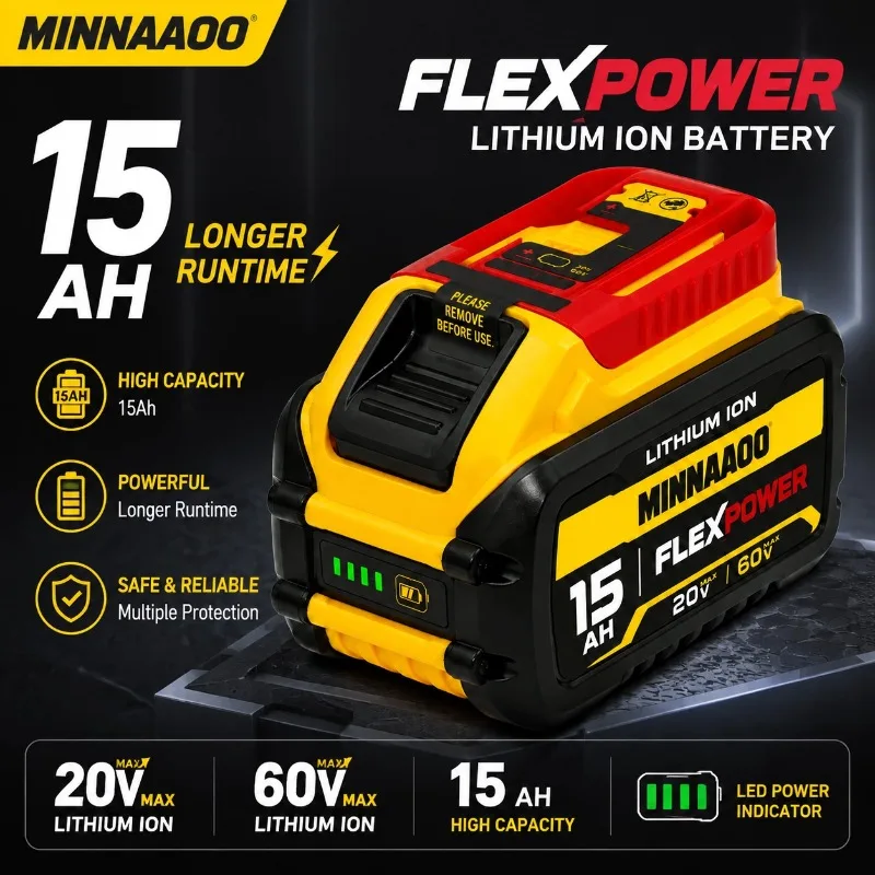 Фото Для аккумуляторной батареи Dewalt 20V MAX 15Ah 12Ah 9Ah литий-ионного типа для электроинструментов, высокой емкости и длительного срока службы. №1