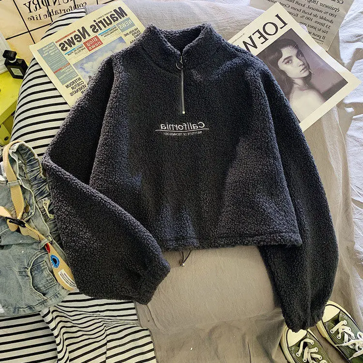 

Half Turtleneck Pullovers Long-sleeve Lamb Velvet Sweatshirt Autumn Winter Korean Fashion Women's Clothing 2022 Casual Thick Top