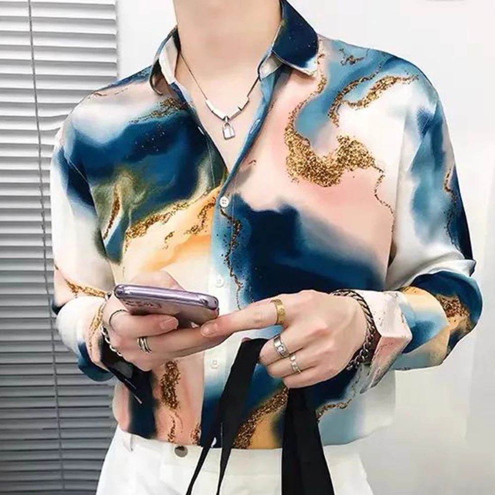 

Fashion Men Shirt Luxury Design Party High Quality Breathable Korean Carsual Printed Street High End Loose Men Shirt