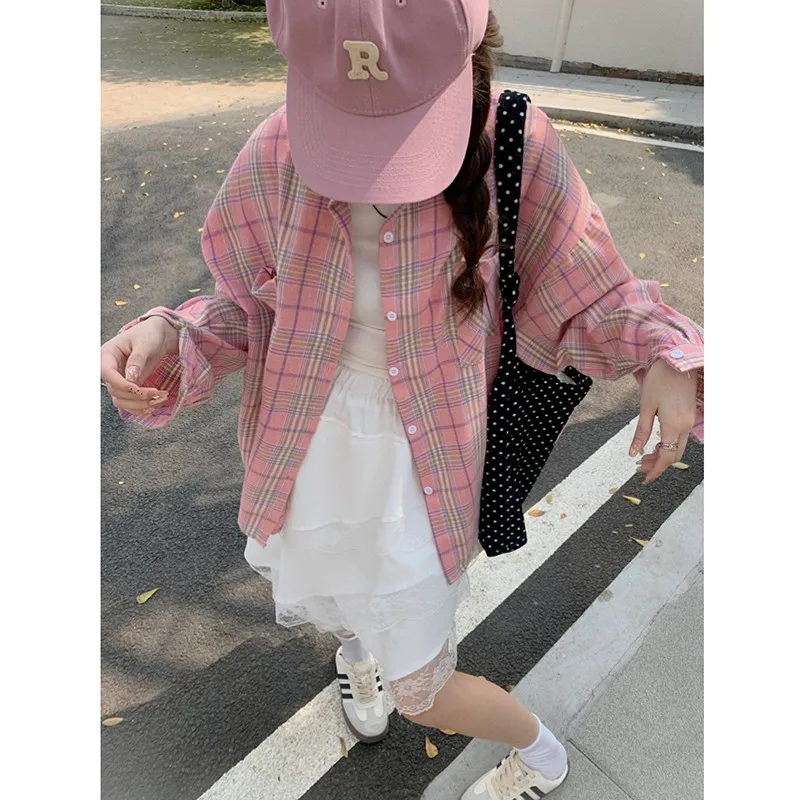 Женская однобортная рубашка в клетку Повседневная Свободная клетчатая блузка из