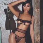 Комплект женского нижнего белья YiDuo, прозрачный черный кружевной бюстгальтер в горошек, 3 шт.