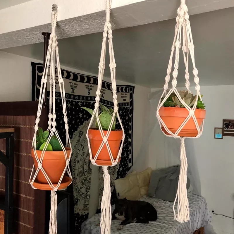 

WITUSE Vintage Plant Hanger Flowerpot Holder Basket With Hoop Macrame Hanging Rope 4Legs Hook Suit for Decorating Balcony Garden