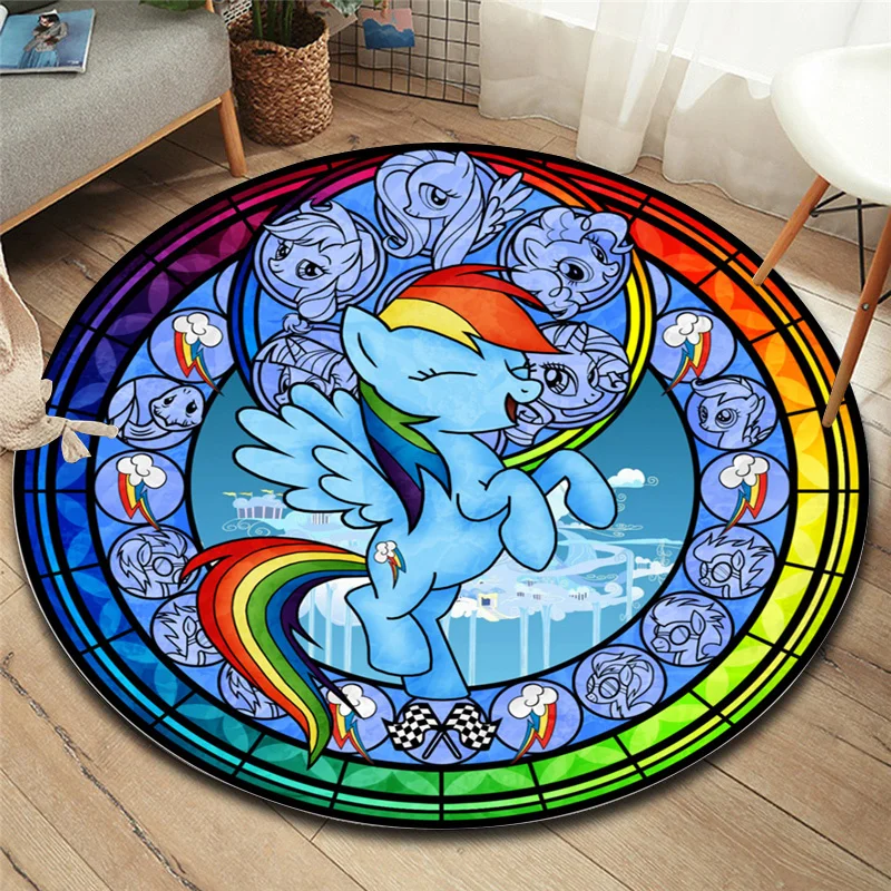 

Cartoon Unicorn Little Ponyed 3D Round Carpets Living Room Bedroom Play Rug Kids Room Game Carpet Children Birthday Gift Rugs