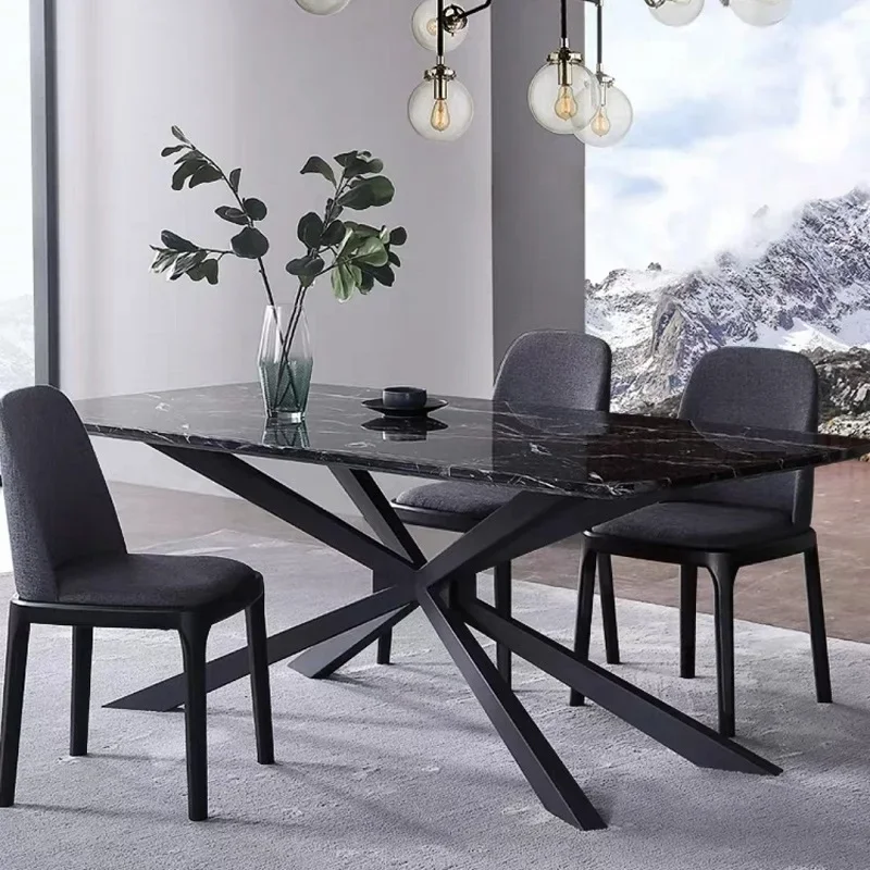 Современные роскошные обеденные столы с мраморной рамой из нержавеющей стали