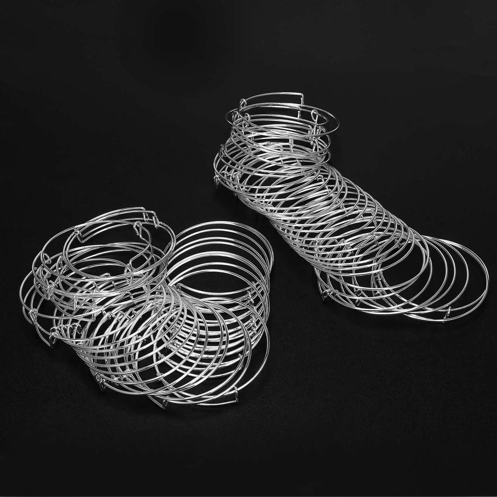 

60 Pieces Expandable Bangle Bracelets Adjustable Wire Blank Bracelets for Women DIY Jewelry Making, Silver