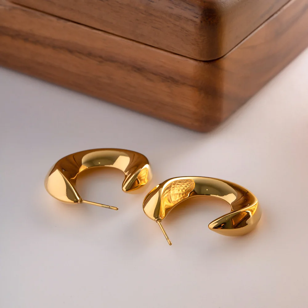 

G&D Exquisite Stainless Steel High Quality Geometric 18K Gold Color Plated Hollow Earrings for Woman Jewelry Gift Non-fadding