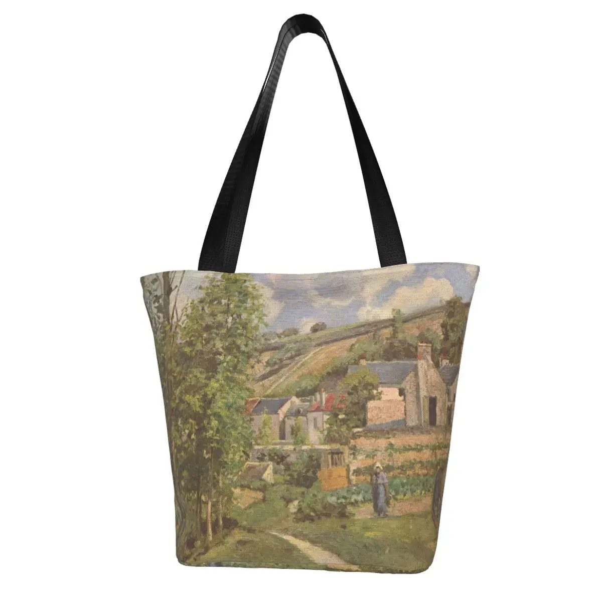

Women Handbag Landscape At Pontoise Environmental Storage Reusable Girls Small Shoulder Tote Bag