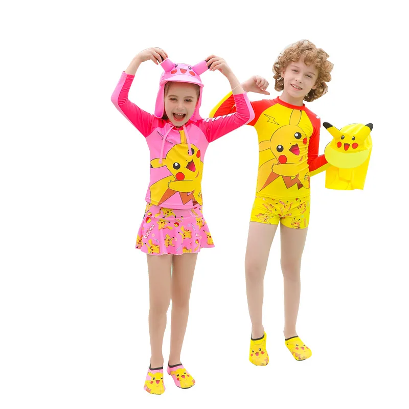 

Anime Peripherals Pokemon Pikachu Children Swimwear Swimwear Cute Cartoon Men and Women Treasures Same Style with Hat Fashion