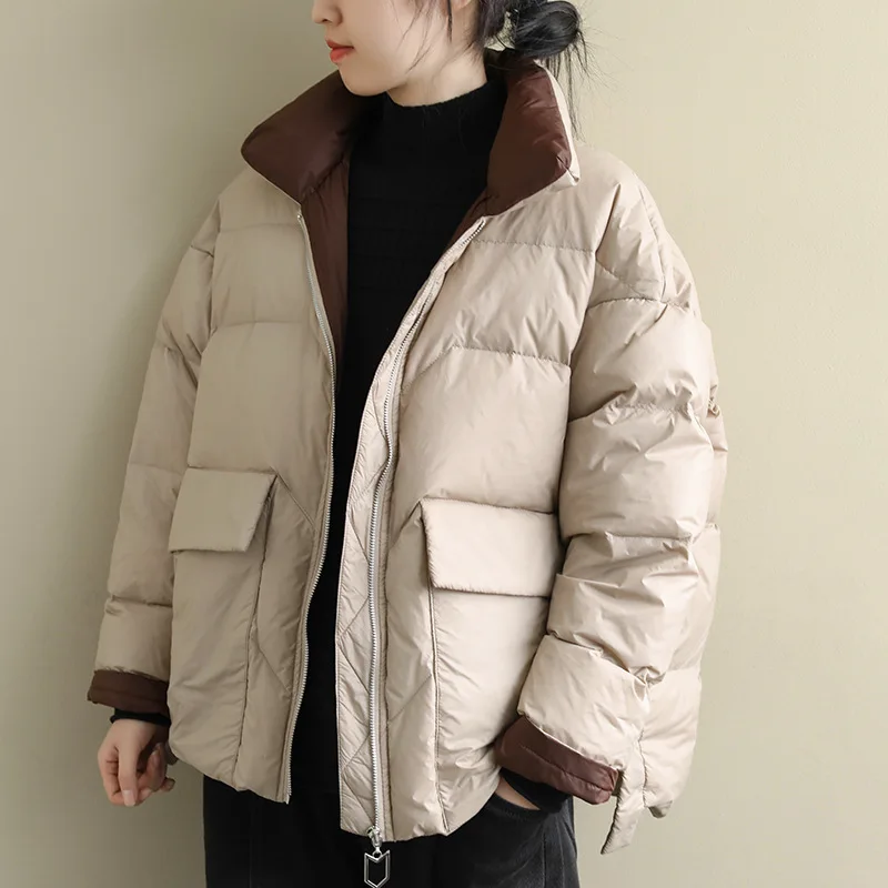 2022 New Winter Down Jackets for Women Black Loose Long Sleeve Puffer Jacket Vintage Short Tops Harajuku Fashion Coats Clothing