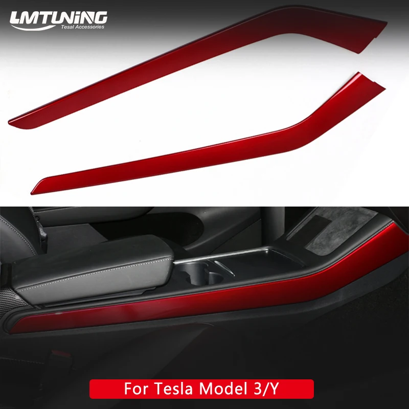 LMTUNING Car Carbon Fiber Side Trim Center Console Side Decoration Moulding Panel Protector Cover for 2021 Tesla Model Y Model 3