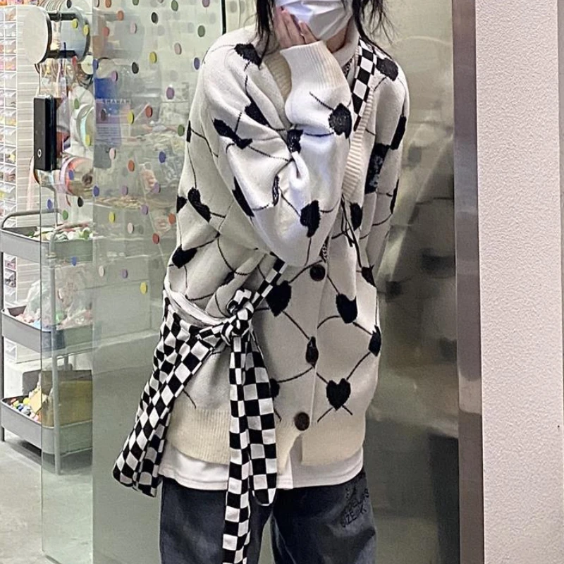 Вязаный кардиган модный свитер в Корейском стиле Женское пальто с принтом Love