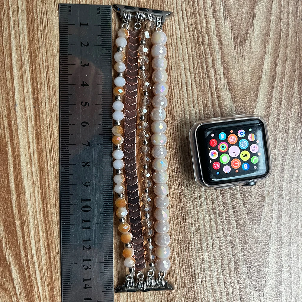 Beaded Bracelet for Apple Watch Bands 41/40/38/45/44/42mm Ladies Handmade Elastic Beaded Watch Band for iWatch Series 8 7 6 SE 5