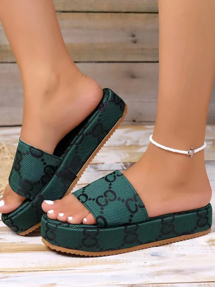 2023 Summer New Sandals Embroidered Slippers Printed High Thick Bottom Anti-slip Fashion Casual Women Shoes Female