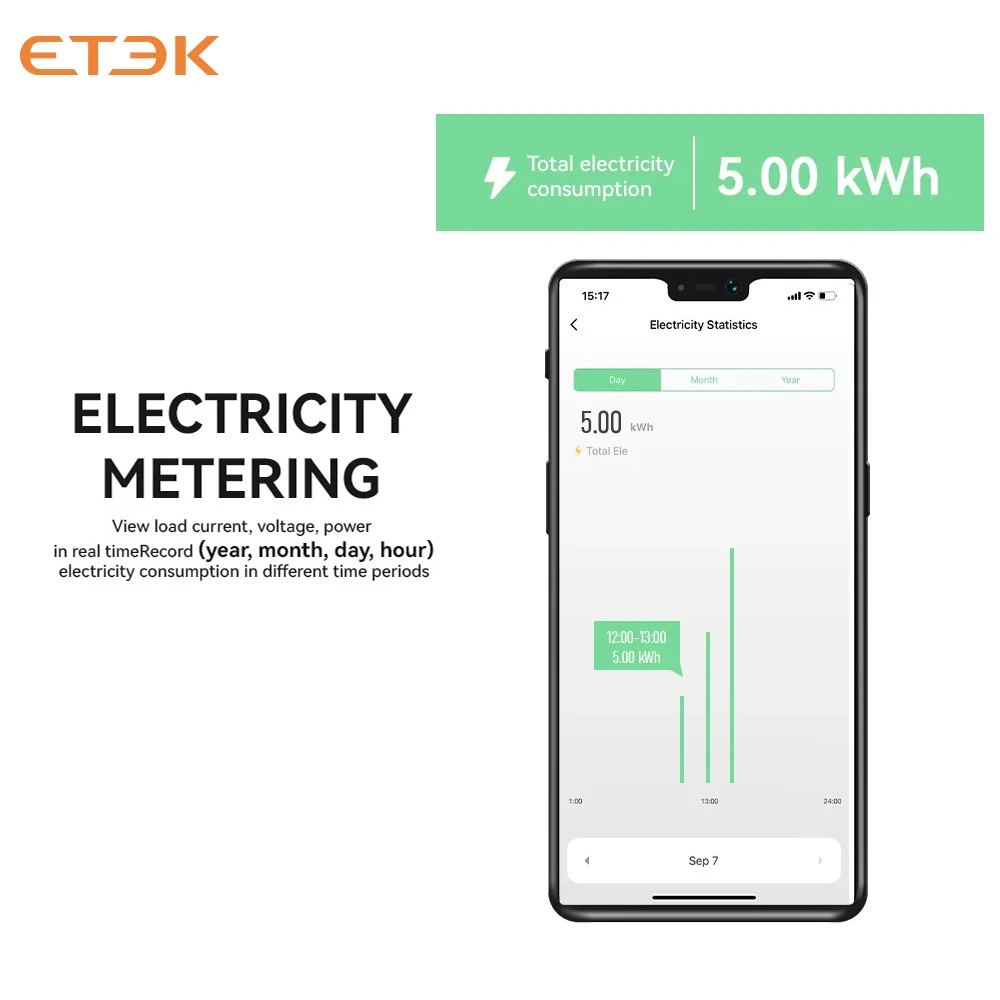 ETEK TUYA WIFI умный автоматический выключатель измерение мощности 1P 63A DIN-рейка для умного дома беспроводной пульт дистанционного управления регулируемый переключатель EKV (art.: 3920cd1f3f12e) - 3920cd1f3f12e