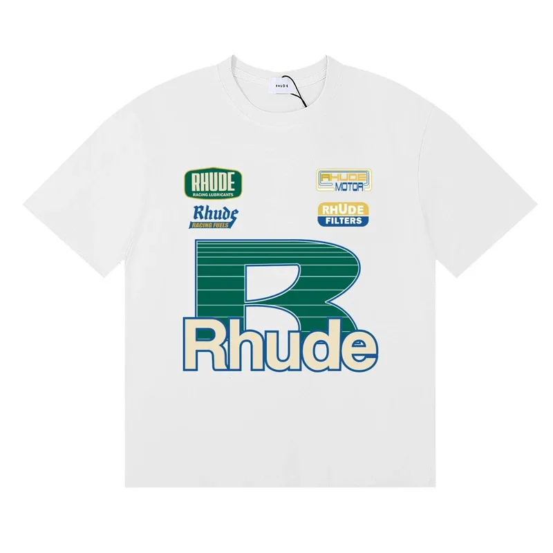 Фото Футболка Streetwear Brand Rhude, летняя модная повседневная футболка с принтом логотипа, с коротким рукавом, для мужчин и женщин, высококачественная футболка №2