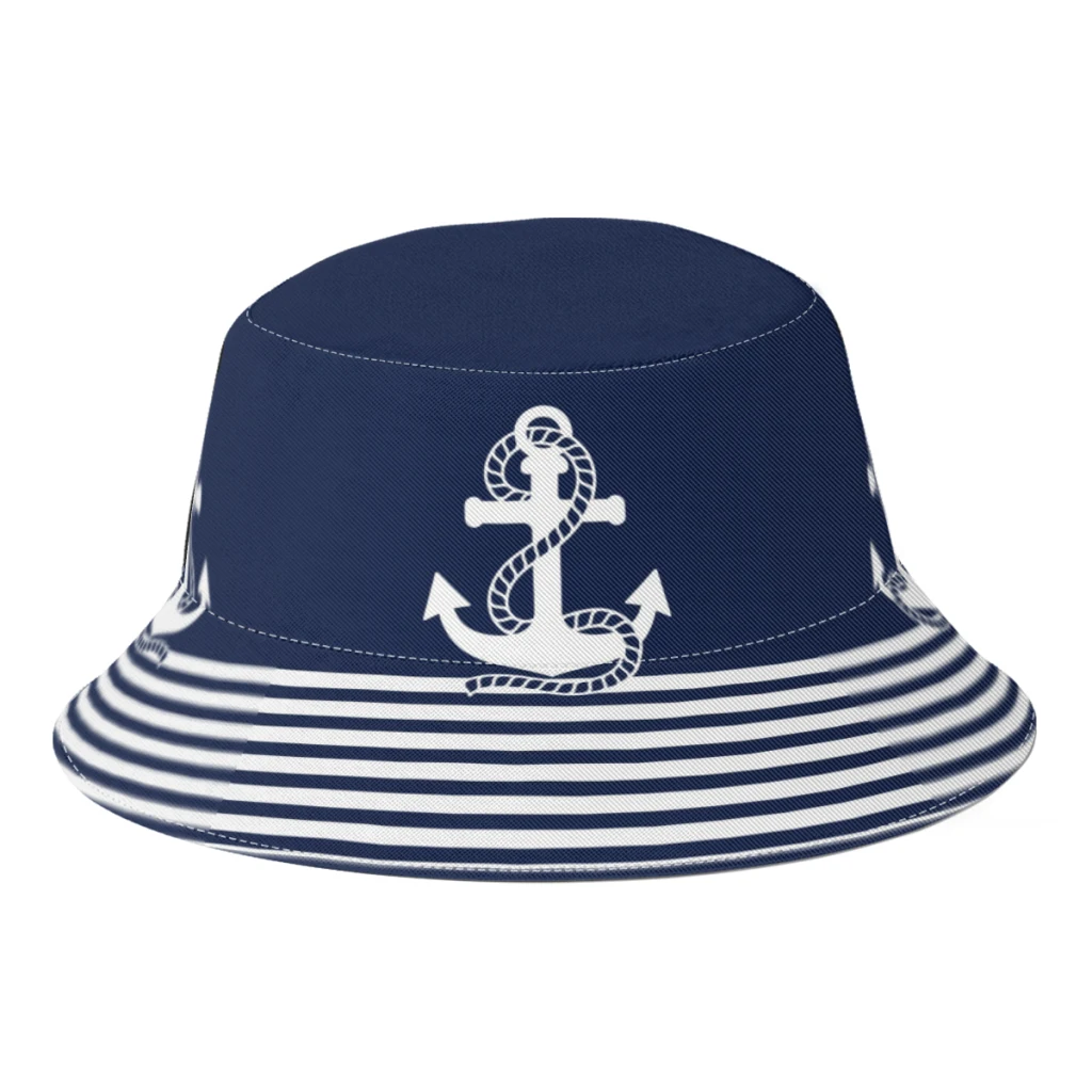 

Nautical Navy White Anchor Fisherman Hats Woman Man Sailing Ships Marine Ocean Autumn Bucket Hats Travel Sun Hat Dropshipping