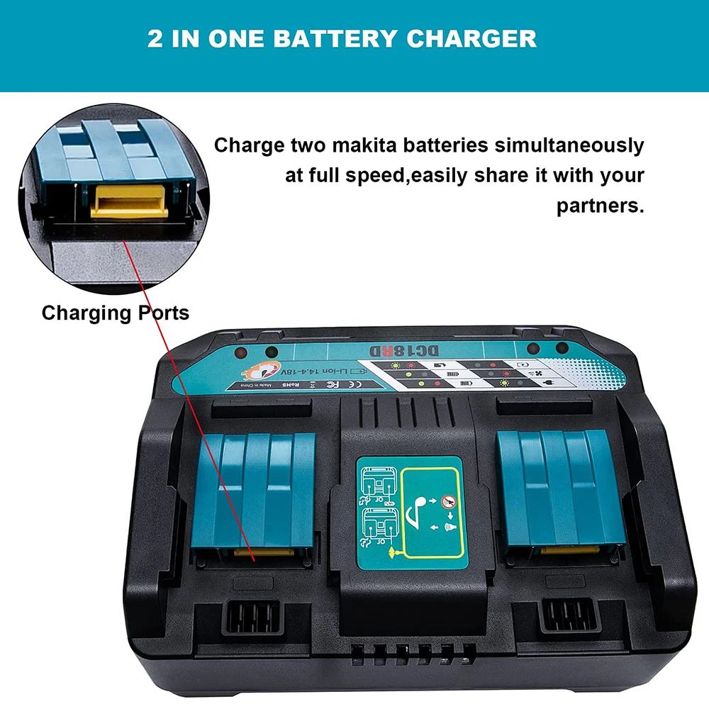 Замена для зарядного устройства Makita DC18RD 18 в Li-Ion с двумя портами BL1415 BL1430 BL1830 BL1840