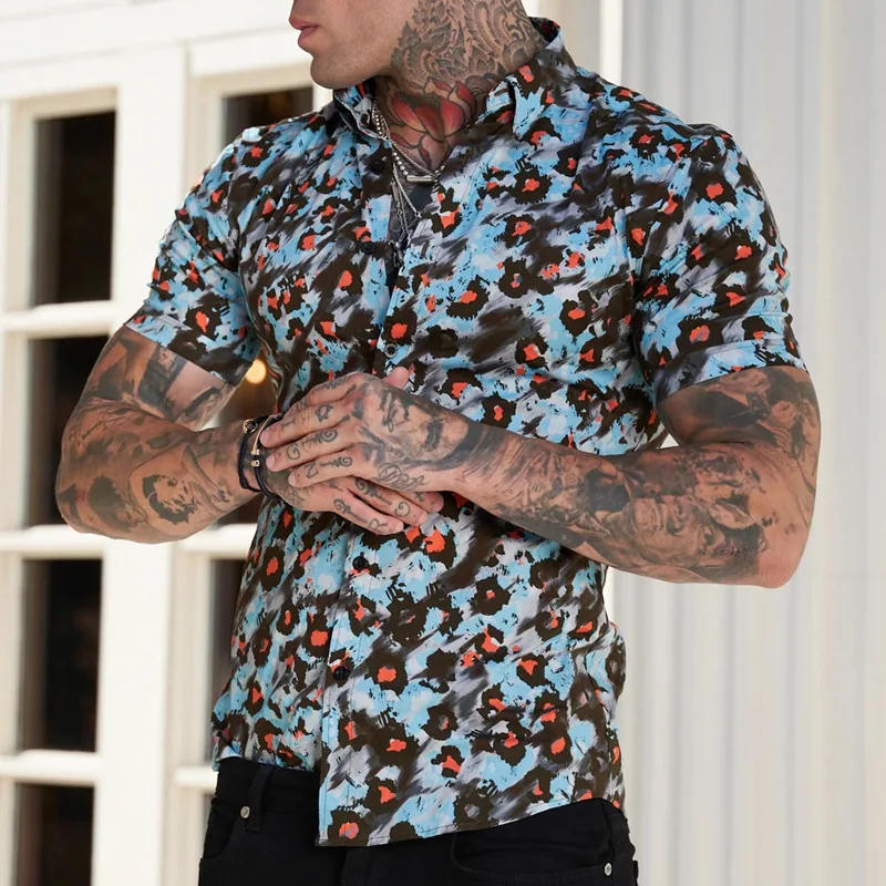 Fashion Casual Short sleeves Solid Shirt Super Slim Fit Male Social Business Dress Shirt Brand 2022 Men Fitness Sports Clothing