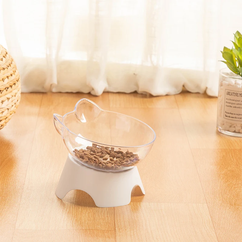 

Cat Raised Stand Feeding Bowl Transparent Plastic Pet Food Water Feeder Bowl 15 Degree Tilted Design Neck Guard for Cats Dogs