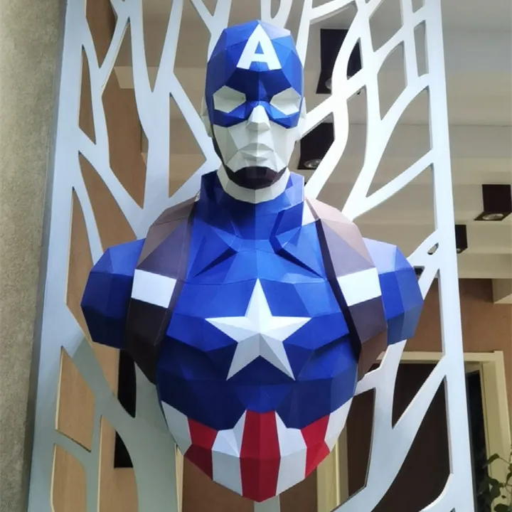 

70 см фигурка Мстителей Капитана Америки, 3D пазл, бумажная модель, домашний декор на стену, ручная работа, Геометрическая модель, строительны...