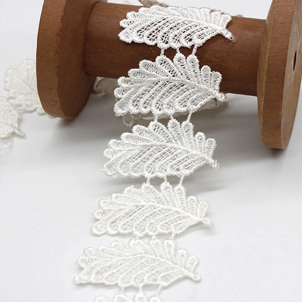 1 ярд белого цвета вышивка кружева 3D хлопок аппликация из гипюра листьев Кружева