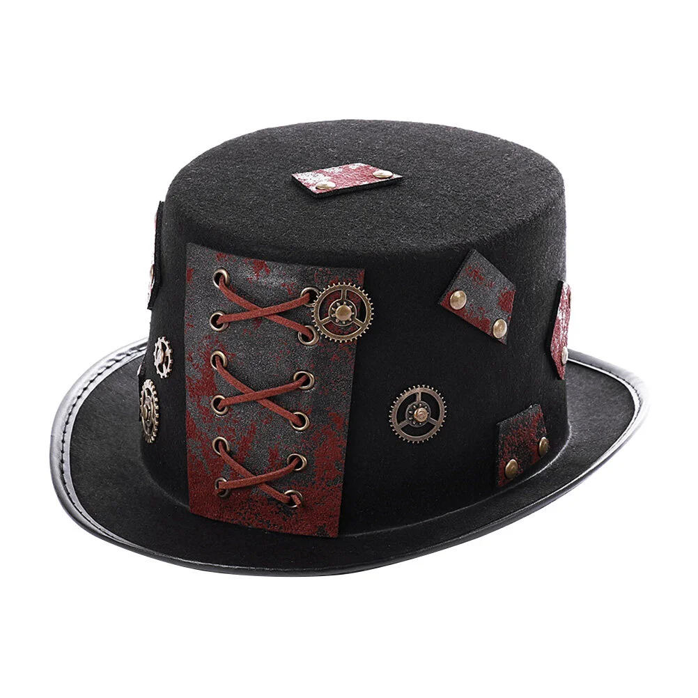 

Steampunk Hat Vintage Party Dress Hats PU Black Flat Hat Costume Accessories Costume Props for Men