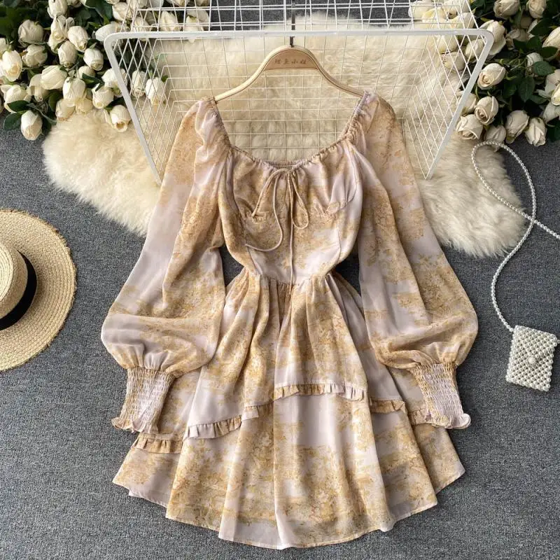 Женский комплект с длинным рукавом-фонариком фиолетовое полуофициальное платье