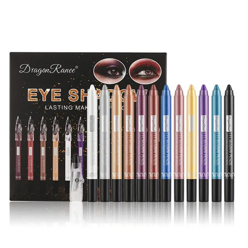 

12pcs Eyeshadow Stick Sets Waterproof Glitter Eye Shadow Pencil Crayon Long-Lasting Shimmer Glitter Smudge Proof Eyeshadow