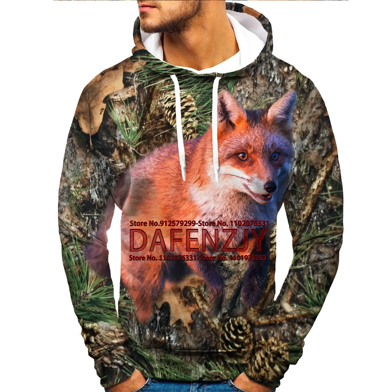 Men's Animal Hoodie Cool Fashion Camouflage Leaves Fox 3D Printed Sweatshirts Street Style Hooded Clothes