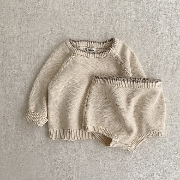 

Children Sets Unisex 2022 Sweater O-neck Collar Pulllover Shorts Elastic Waist Cotton Solid Soft Warm Comfortable Autumn Kids