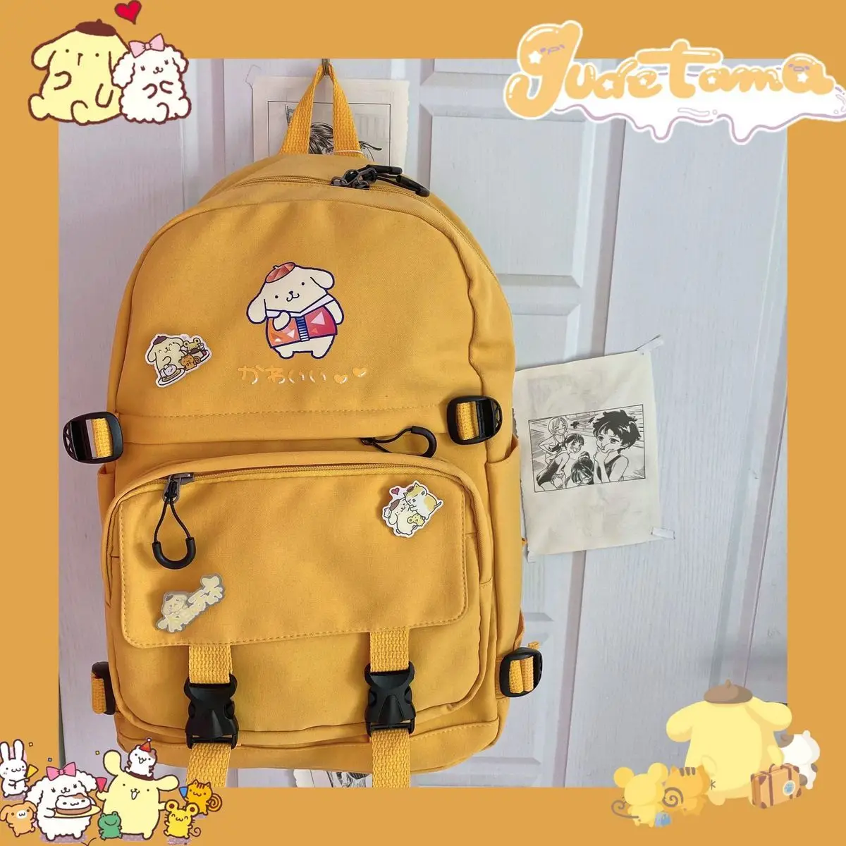 

Kawaii Sanrio Mymelody Kuromi Cinnamoroll Pompom Purin New Backpack Cartoon Large Capacity Student Schoolbag Outdoor Backpack