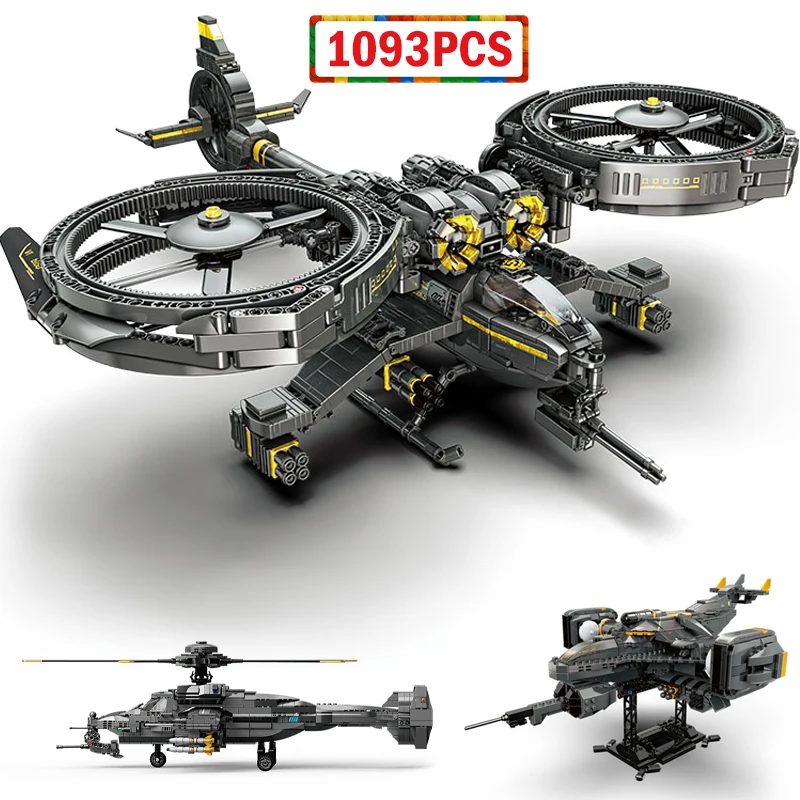 

1093pcs WW2 Military Technical Armed Helicopter Fighter Building Blocks City Aircraft Attack Airplane Bricks Toys for Kids Gifts