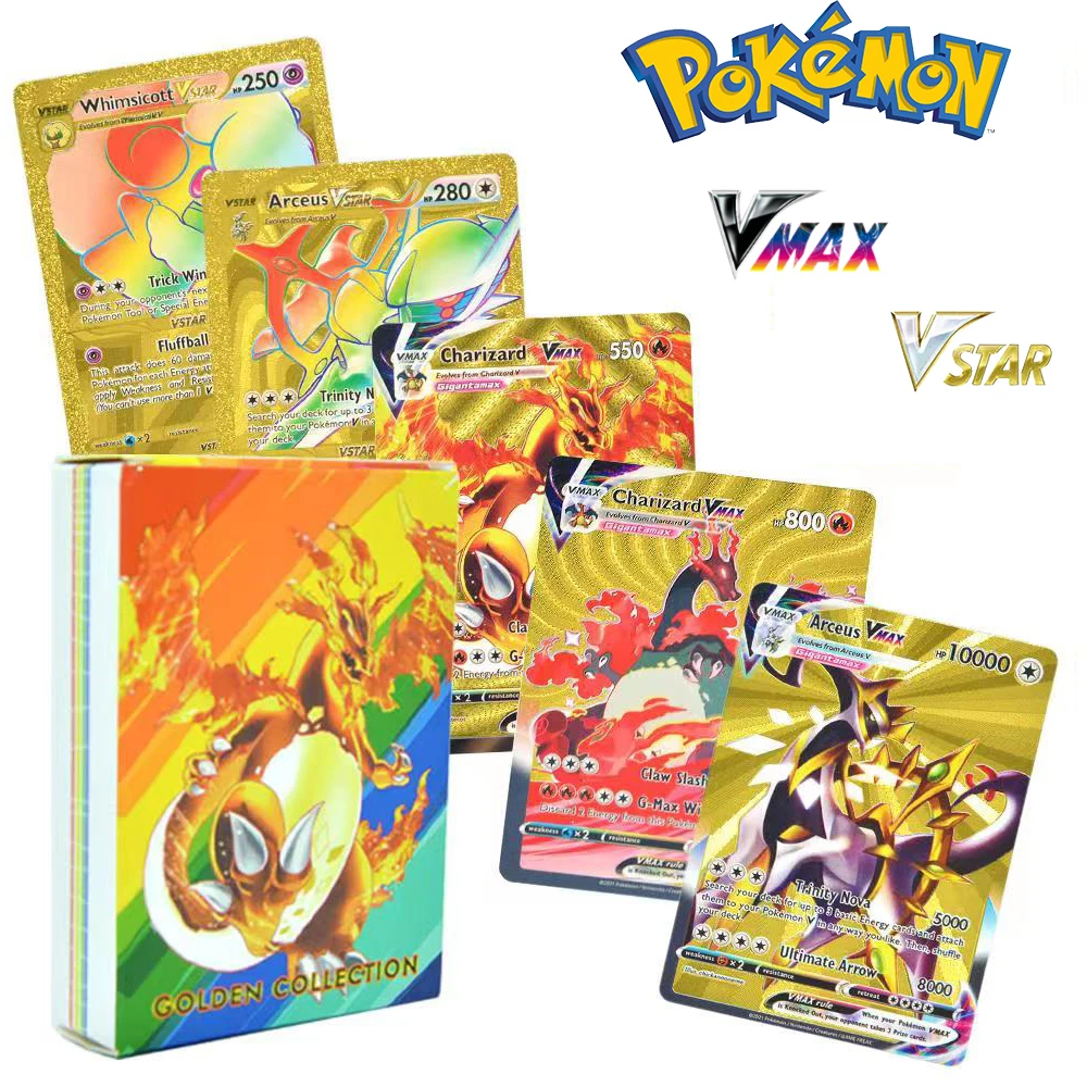 

55pcs Pokemon Collection Card Box 10000HP English Spanish Vstar Vmax GX Series Gold Foil Cards Arceus Charizard Pikachu Toy Gift