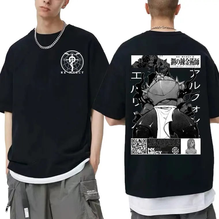 

Japanese Anime Fullmetal Alchemist Double-sided Printed T-shirt Men Women Cartoon Animation Tshirt Alphonse Elric Manga T Shirt